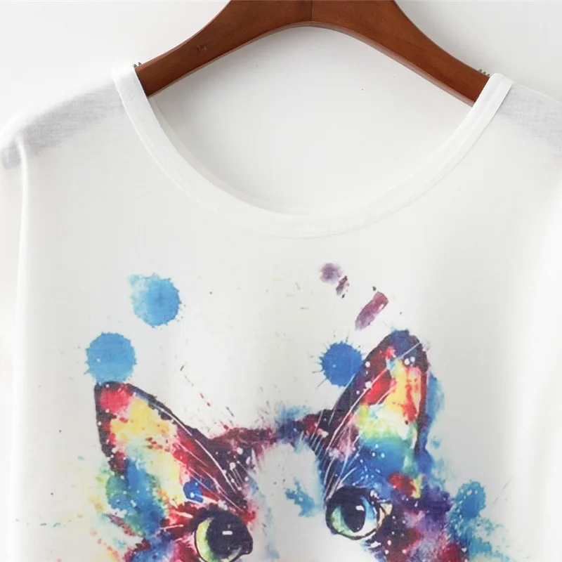 Cheap summer new arrival Painted cats climb walls cotton t shirt
