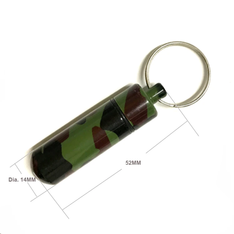 14*52mm Customized outdoor metal  keychain round pill case camo geocaching container