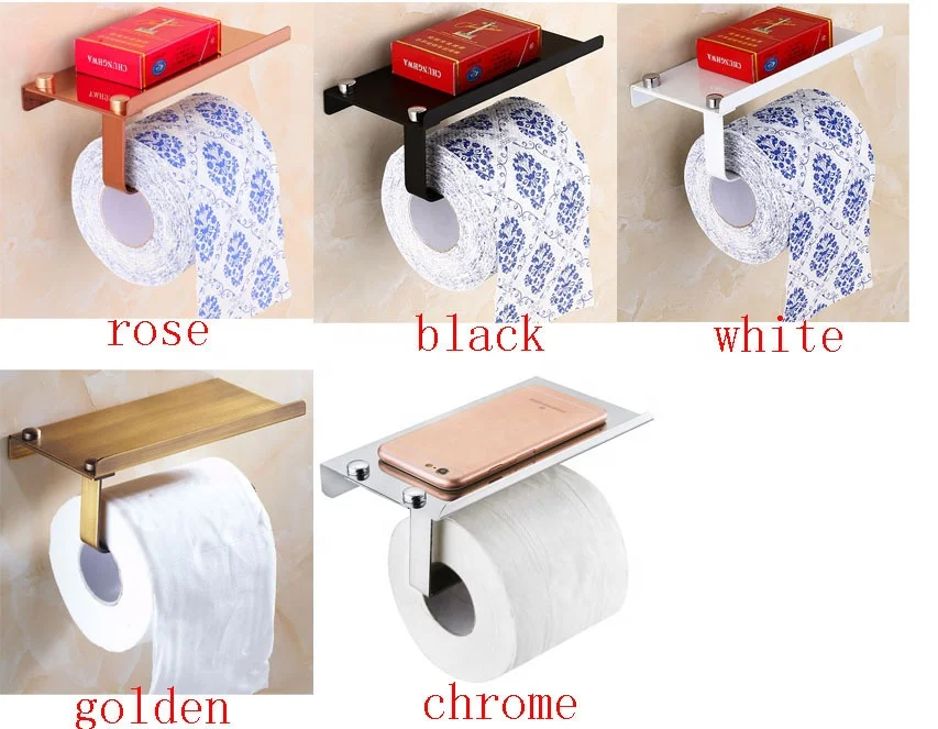 No-Drilling Stainless Steel Bathroom Toilet Wall Mount Mobile Phone Storage Shelf Rack Roll Tissue Paper Hanger Holder