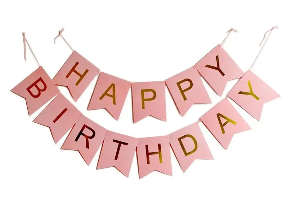 New Baby Show Party Decor String Flag Cheap Paper Happy Birthday Gold Letter Banner Paper Bunting Happy Birthday Paper