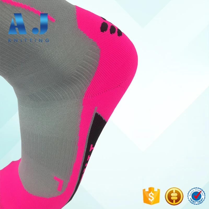 AJ 1822 New Fancy Mens 20-30mmHg Grey Pink Sport Running Nylon Compression Socks Manufacturer