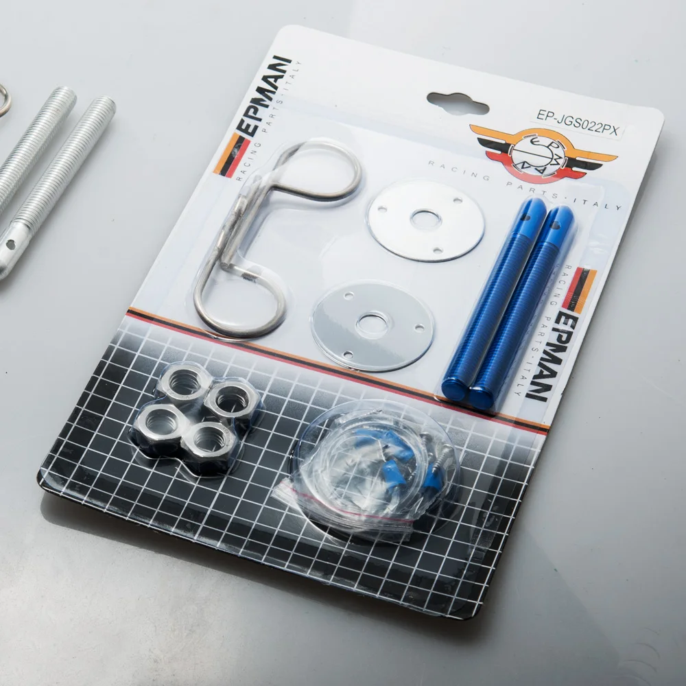 AUTOFAB - Universal Racing Epman Sport Car Hair Pin Style Hood Pin Set W/ Lanyards AF-JGS022PX