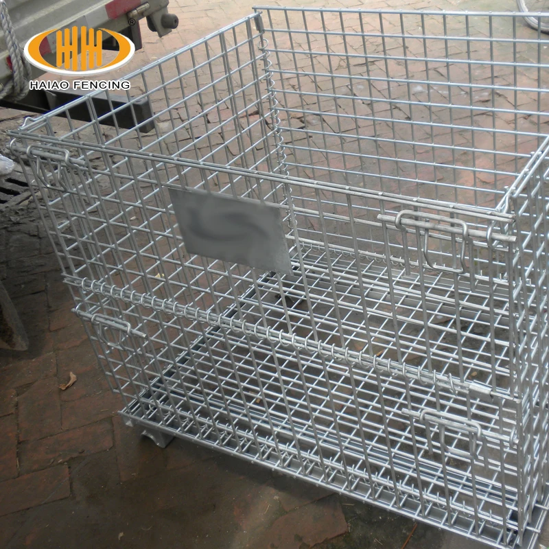 Warehouse folding heavy capacity collapsible stainless steel storage wire mesh pallet container collapsible container storage