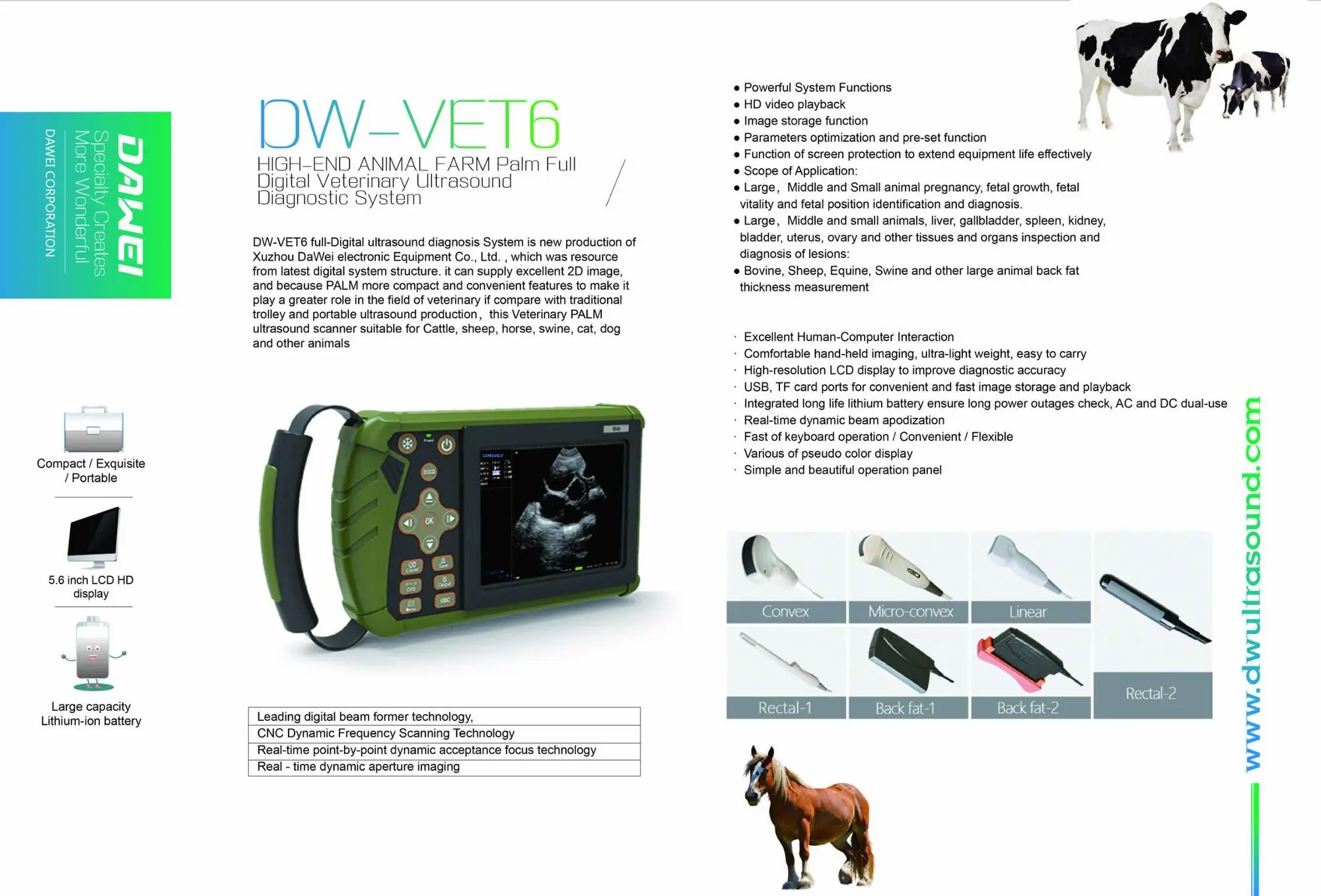 DW-VET6 скота цели ладони мобильного типа Ветеринарный ультразвуковой сканер специального назначения для крупных животных ферма