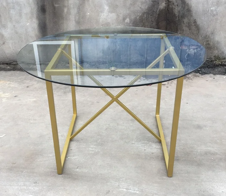MRS WOODS Modern Style 4 Seater Gold Stainless Steel Frame Round Glass Wedding Dining Table