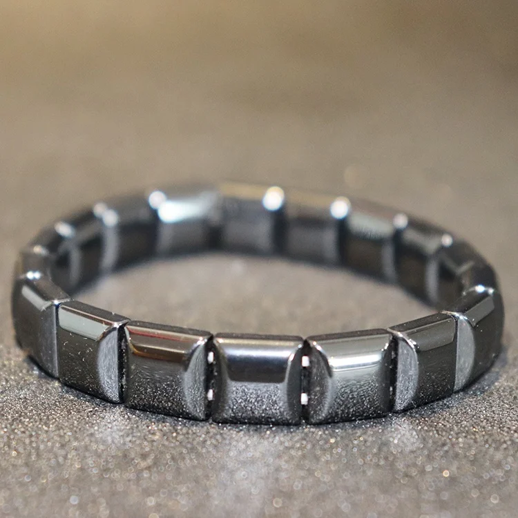 Wholesale fashion men healthy black magnetic hematite bracelet,natural stone engraved wrist bracelet,blood pressure bracelet