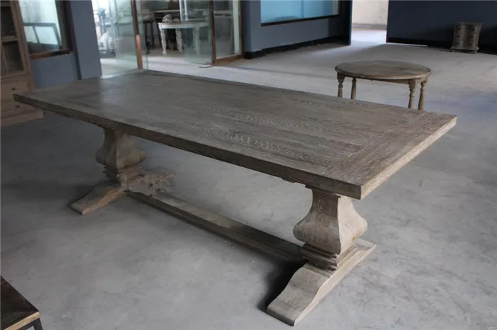 
Длинный квадратный обеденный стол из массива древесины дуба в американском стиле 