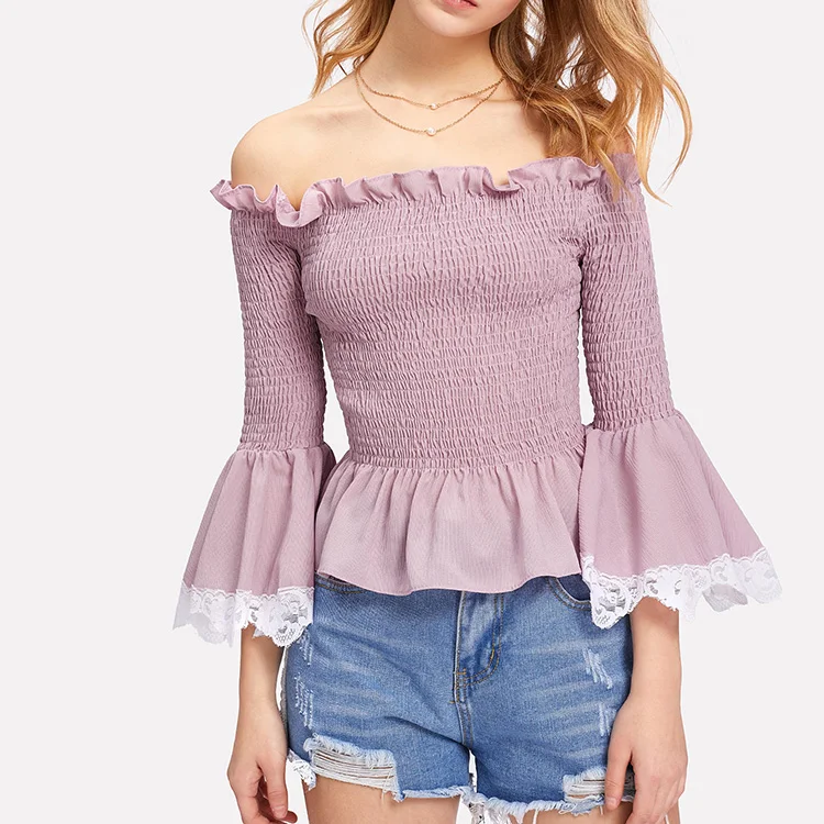 
Fluted Sleeve Ruffle Hem Fashion Casual Designs Korean Style Women Clothes 