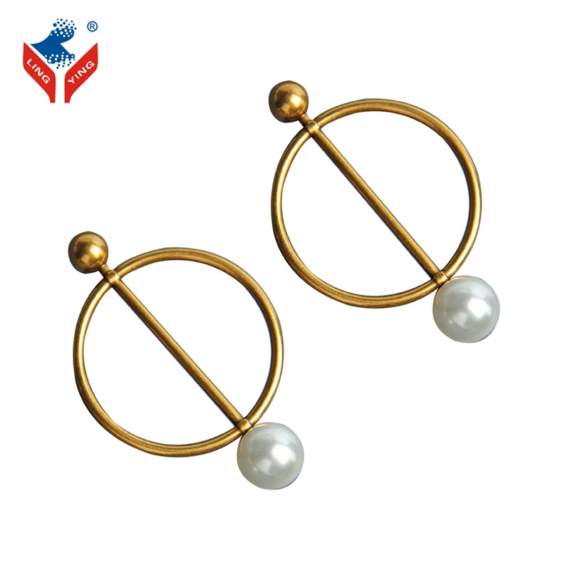 Elegant Golden Round Garment Buckle Slider Scarf Buckle With Pearl