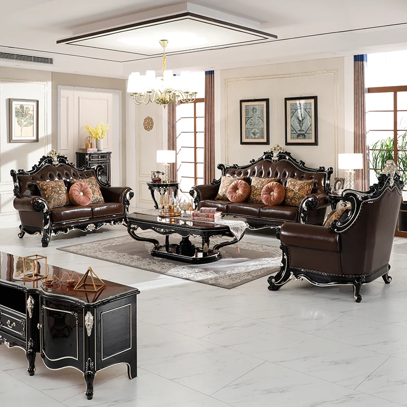 European style luxury furniture classic home 1 2 3 seat sofa with armrest american design antique soft leather single sofa