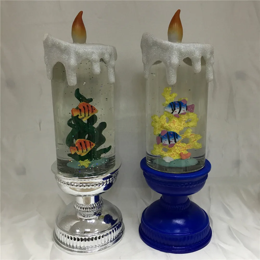 
Fish and Coral Summer Theme Water Swirling Glitter Liquid Candle with Candle Holder for Summer Decoration 