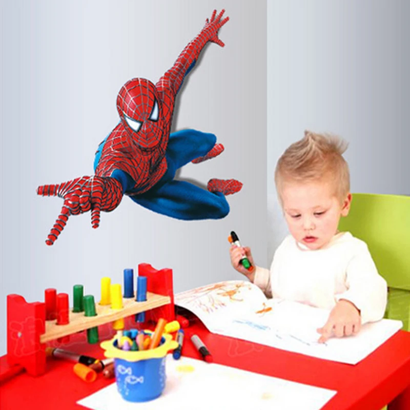 handsome Spiderman Stickers Peel and Stick for Children Boys Kids room Superman Super Hero Sticker