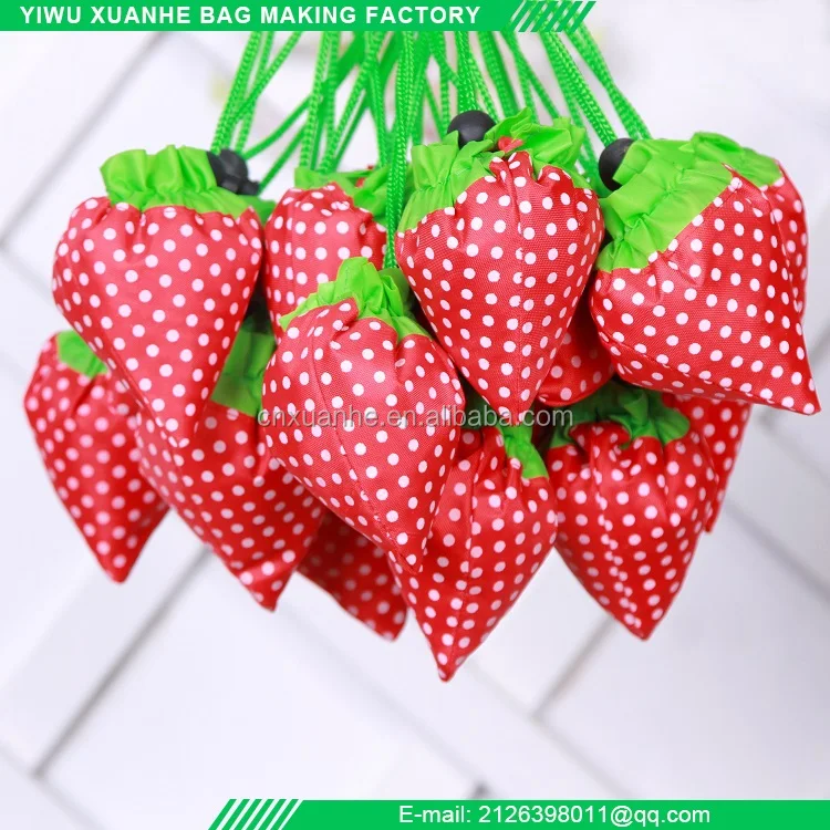 Strawberry folding fruit shape shopping bags with polyester nylon fabric