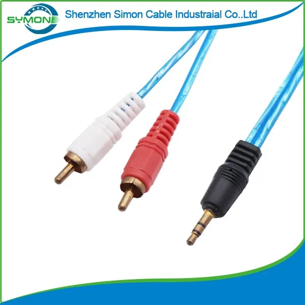 
High Quality Gold Plated Fish eye shape 3.5MM to 2RCA Black RCA AV Audio Video Cable 
