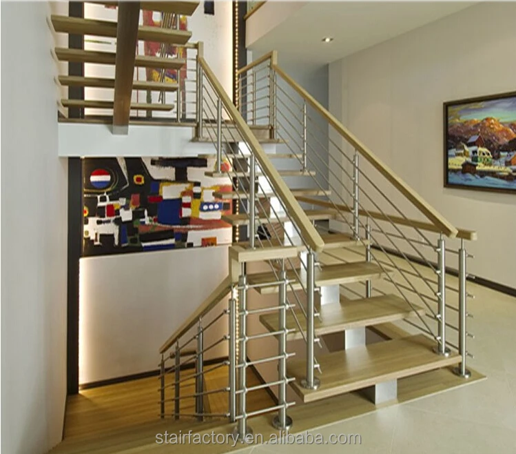 modern indoor attic metal used wood stairs,Solid wood treads,Wood handrails,TS-214