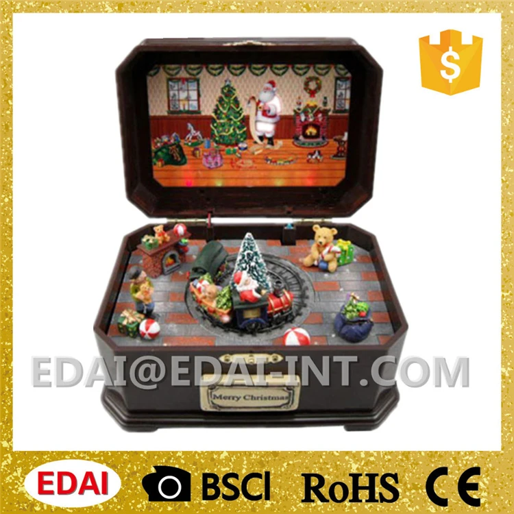 Xmas scene Christmas train rotating wind up music box