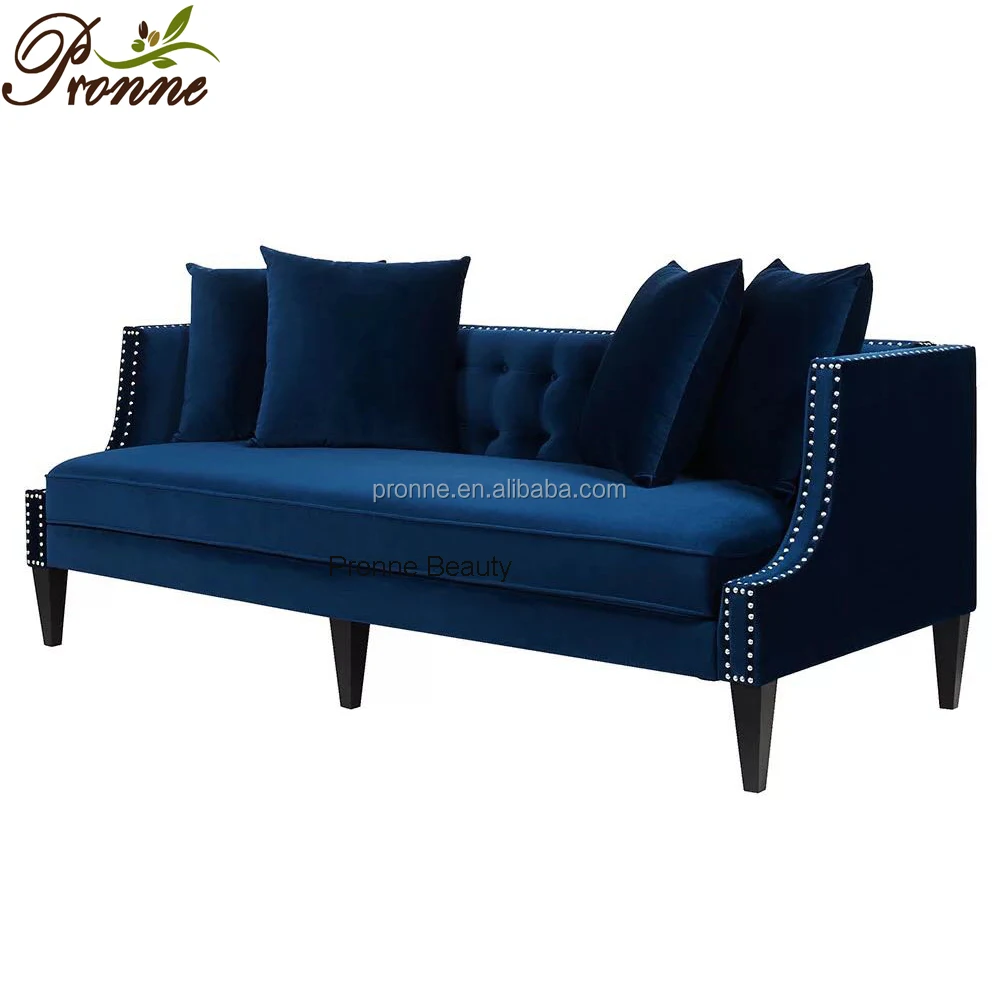 velvet blue beauty salon elegant waiting sofa/french style couch