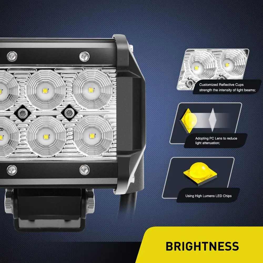 IP67 Waterproof Flood Beam LED Light Bar 4inch 18W for 4x4 Trucks Car ATV