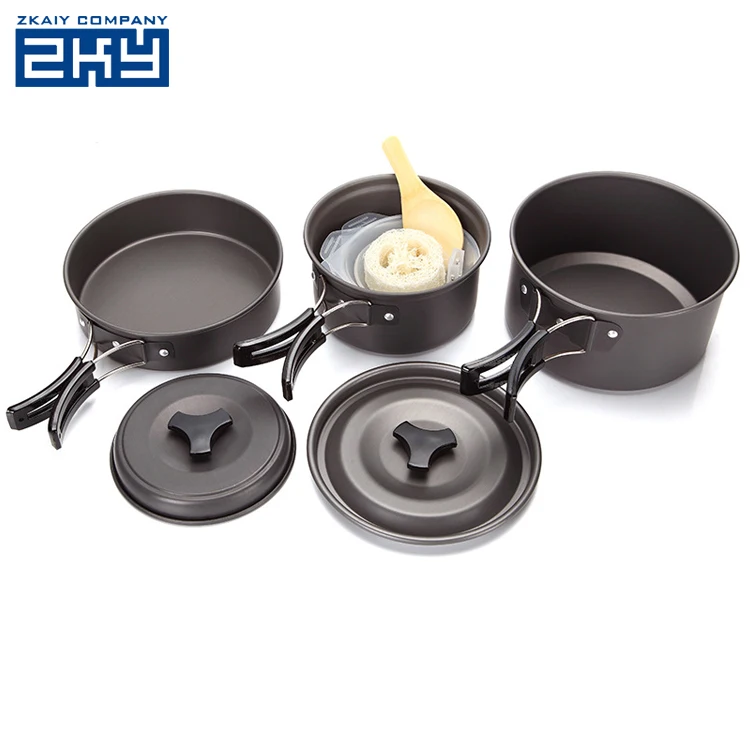 Multi Purpose Kitchen Non Stick Aluminum Alloy 9Pcs Outdoor Cooking Pot Camping Cookware Set
