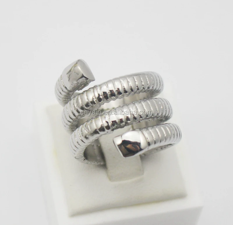 Sliver Retro Style Spiral Winding Stainless Steel Silver cool Snake twine Ring Multi Layer stacking Serpent Ring for women