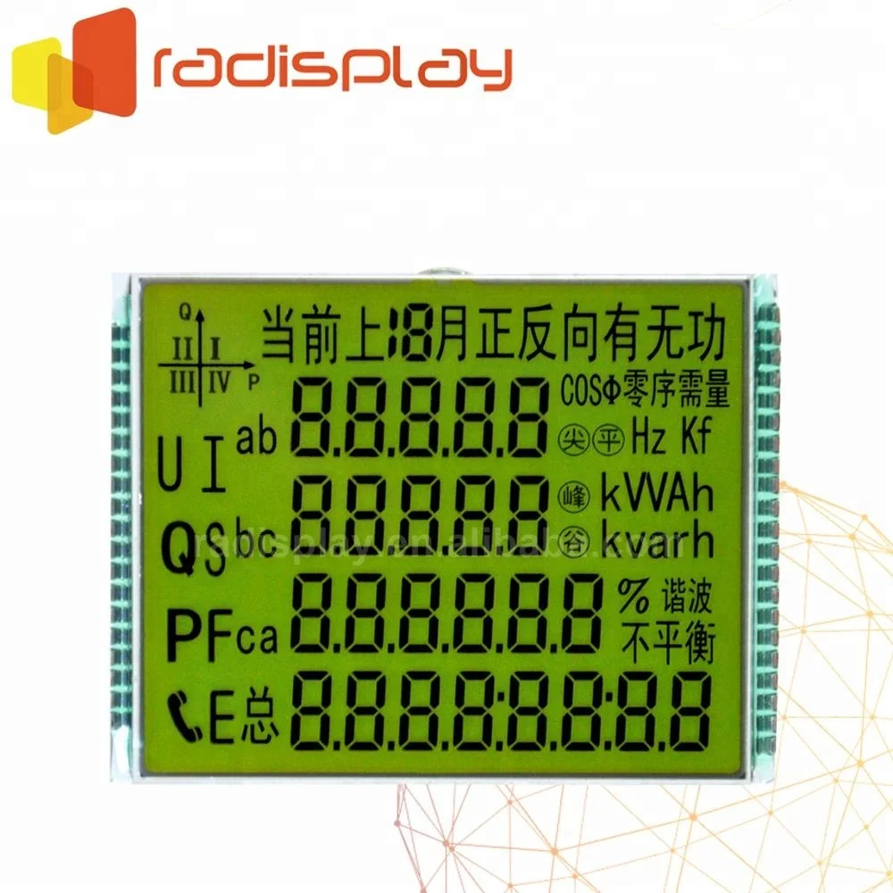 Stn Yellow-Green Positive Reflective Energy Meter Lcd Display