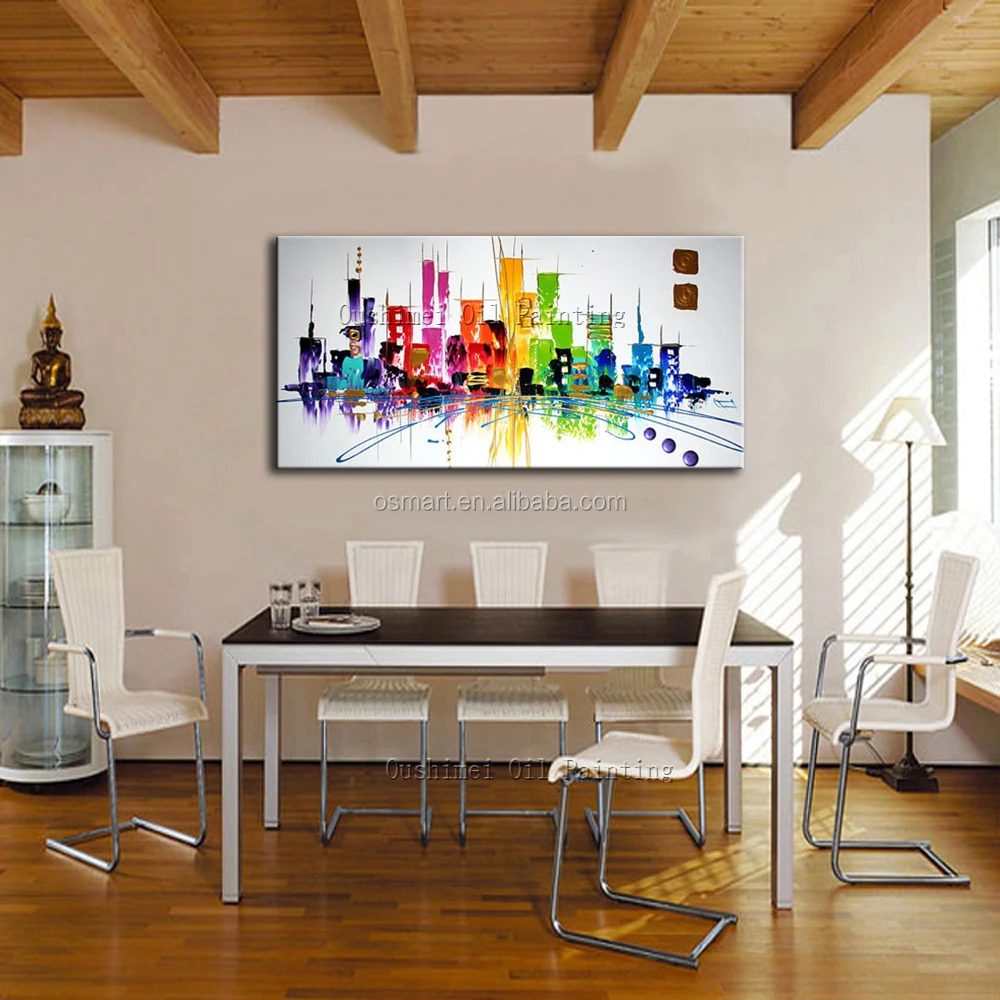New Craft Pictures Handmade City Building Wall Painting for Home Decor Canvas Abstract City Landscape Oil Painting on Canvas Art