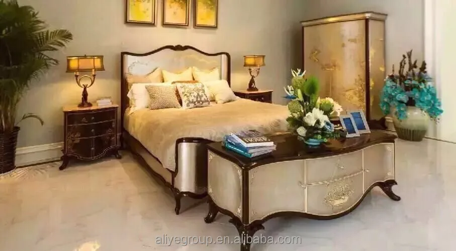 MS1001A- English Baroque Style and luxury luxury luxury bedroom bed furniture with leather and gold