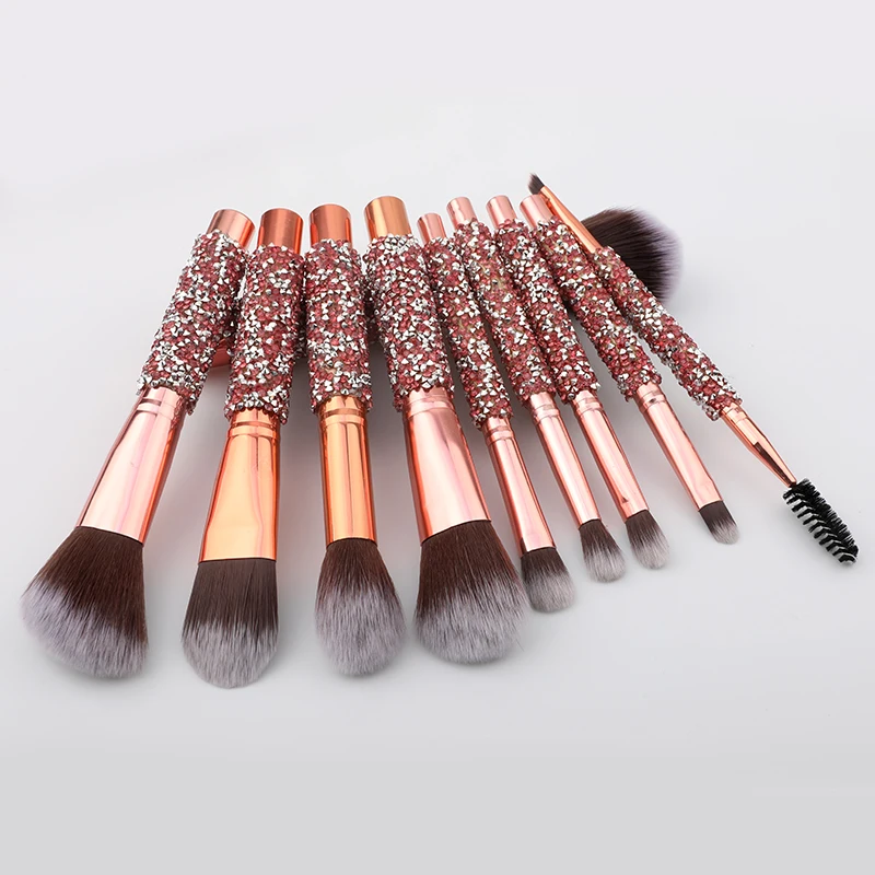 10 Pcs Synthetic Foundation Powder Concealer Eye Shadow Pink Makeup Brush Sets