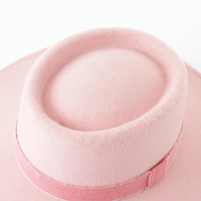 
High Quality 100 Wool Felt Pork Solid Flat Top Hat 