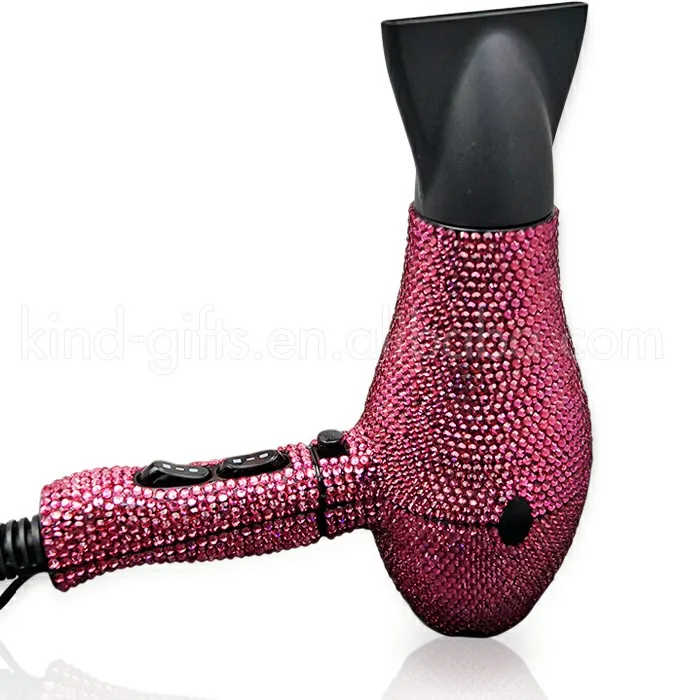 Fancy Pattern Assorted Color Crystal Jeweled Available Hair Blow Dryer With Diffuser