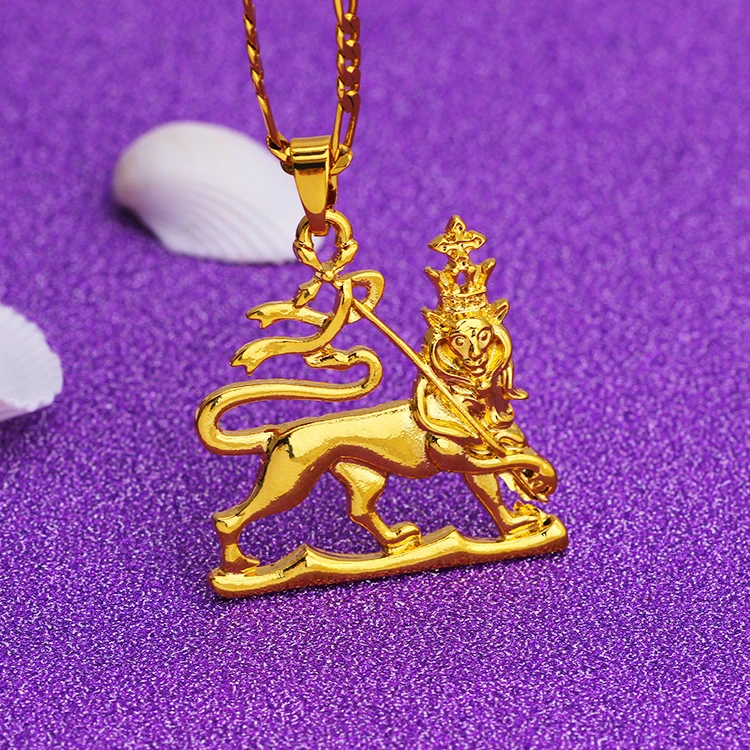 JH Gold Color Alloy Lion Trendy Pendant Ethiopian Jewelry For Men And Women