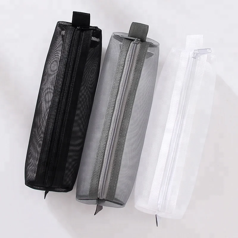 China wholesale school stationery students sports outdoor portable zipper nylon round clear pencil bag pouch
