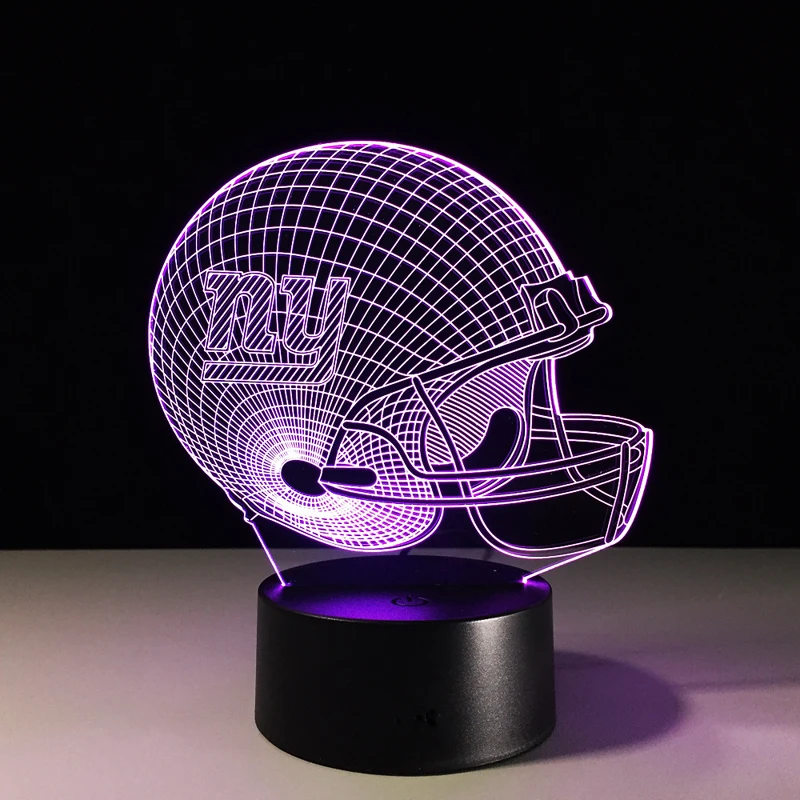 NY New York Giants Team Logo 3D Lights Football Helmet Table Desk Lamp Colorful Acrylic USB LED Night Light Child Christmas Gift