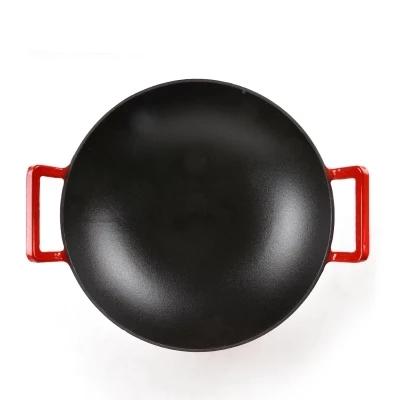 Induction Japanese Enamel Cast Iron Wok Pan With Wooden Cover