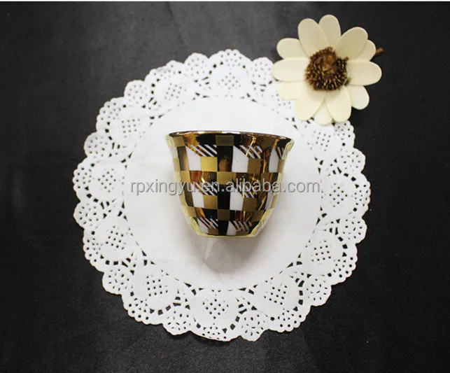Fine arabic silver and gold plated coffee cup, ceramic coffee cup, arabic coffee cup set