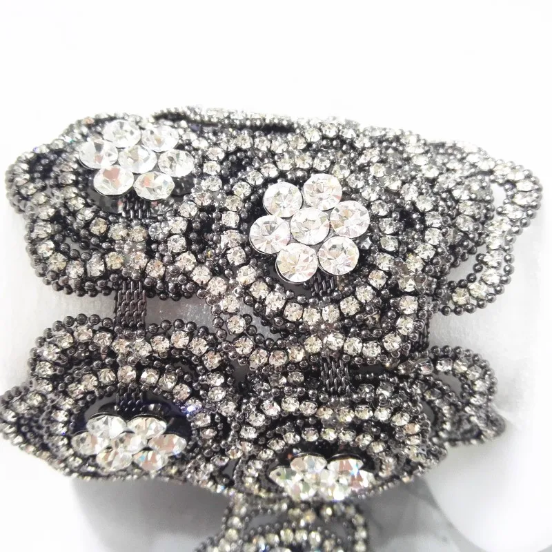 Antique Silver Flower Trim Rhinestone Applique Chain for Garment