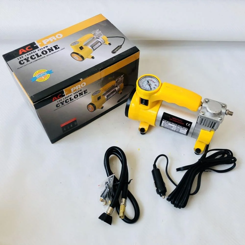 
TZCQ-004 high power 12V copper vehicle air pump/car tire pump with LED yellow emergency light air inflator pump 