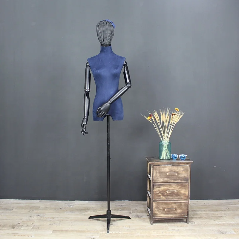 New Design Half Scale Fabric Linen Covered Female Dress Form Stand Mannequin With Iron Wire Head