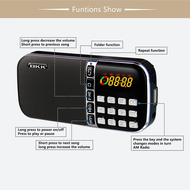 Лидер продаж, AM/FM музыкальный плеер, динамик, радио с TF-картой (J963AM)