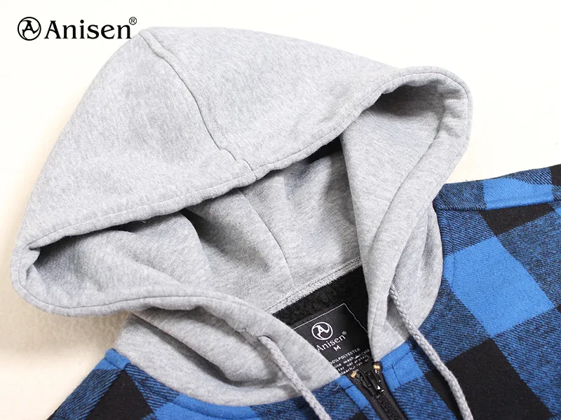 100% cotton OEM custom fleece hoodie men streetwear quilted lining plaid flannel winter workwear jacket