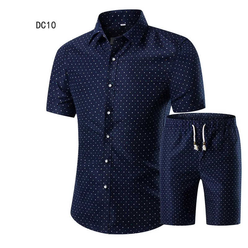 Mens short Sleeve shirt Summer Style Short Suit print plus size Set with stock price