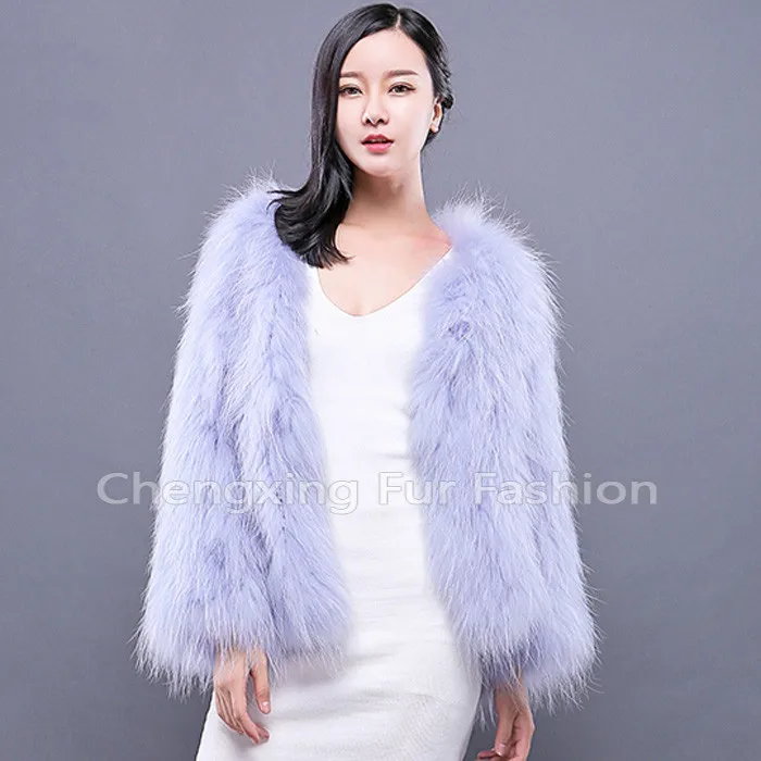 CX-G-A-187B New Classic Hand Knitted Fur Jacket Women Real Raccoon Fur Coat
