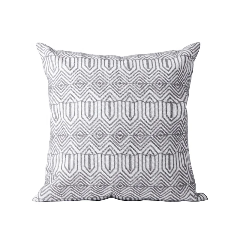 Monad 100% Cotton Black And White Geometrical Embroidery Throw Pillow Covers Square Cushion Case with Hidden Zipper