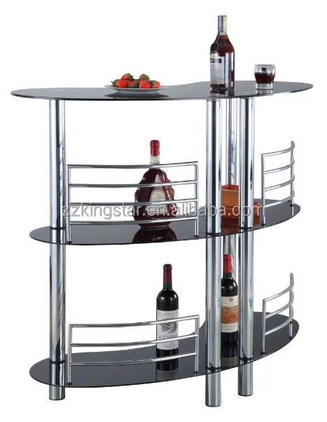 
3 layer tempered glass contemporary curved bar table with metal standing 