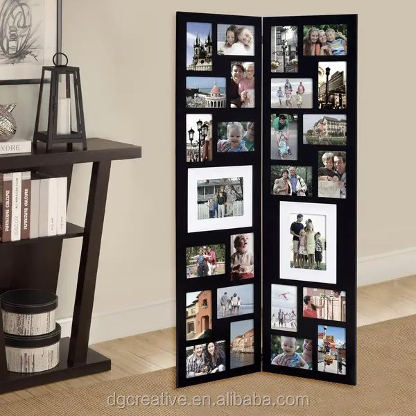 Black Wood Folding Floor-Standing Collage Hinged Picture Photo Frame with 26 Openings