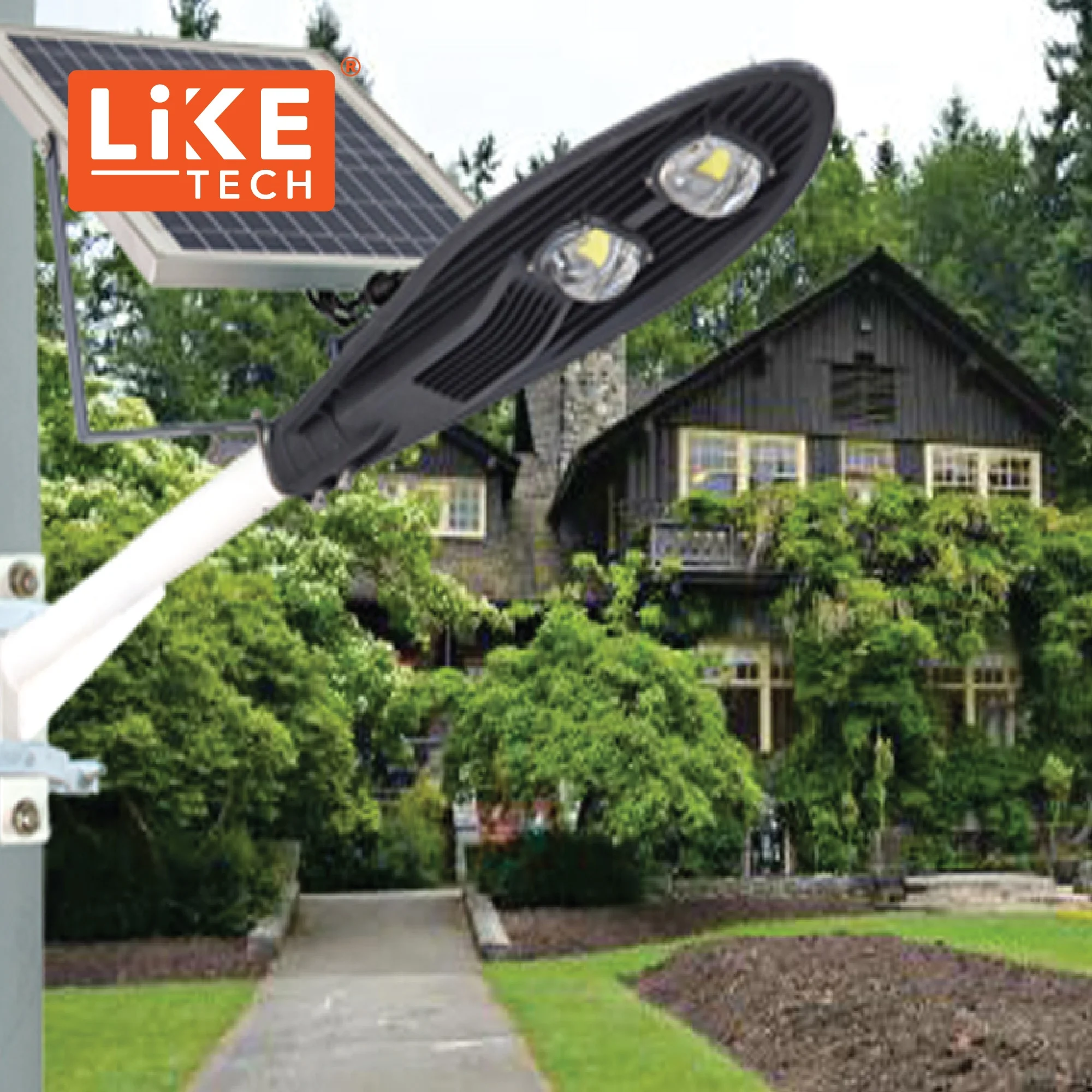 LikeTech Die Cast Led Light 100W Rocket Design BIG COB Solar Street Light Industrial commercial use for government projects