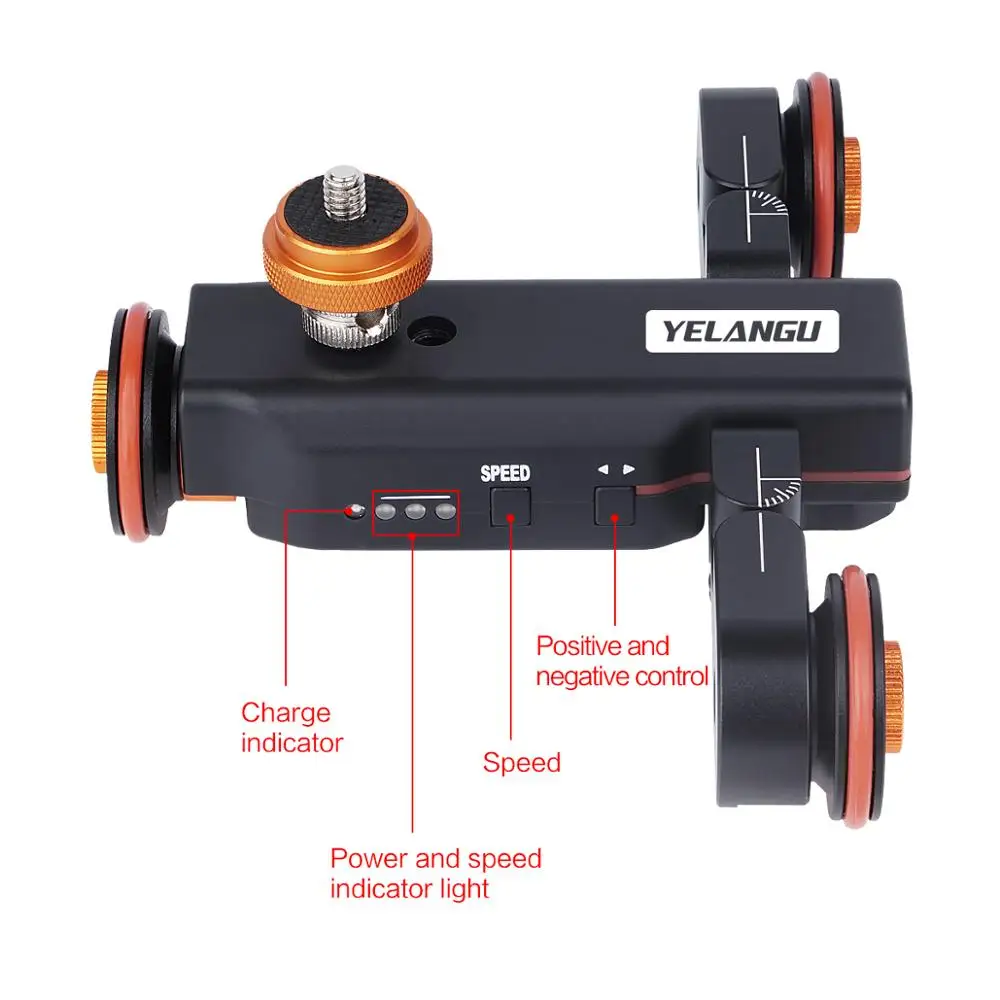 YELANGU 3-Wheels Motorized Autodolly Video Car Slider with Remote,Rechargeable,Three Speed Adjust for GoPro, Iphone, DSLR Camera