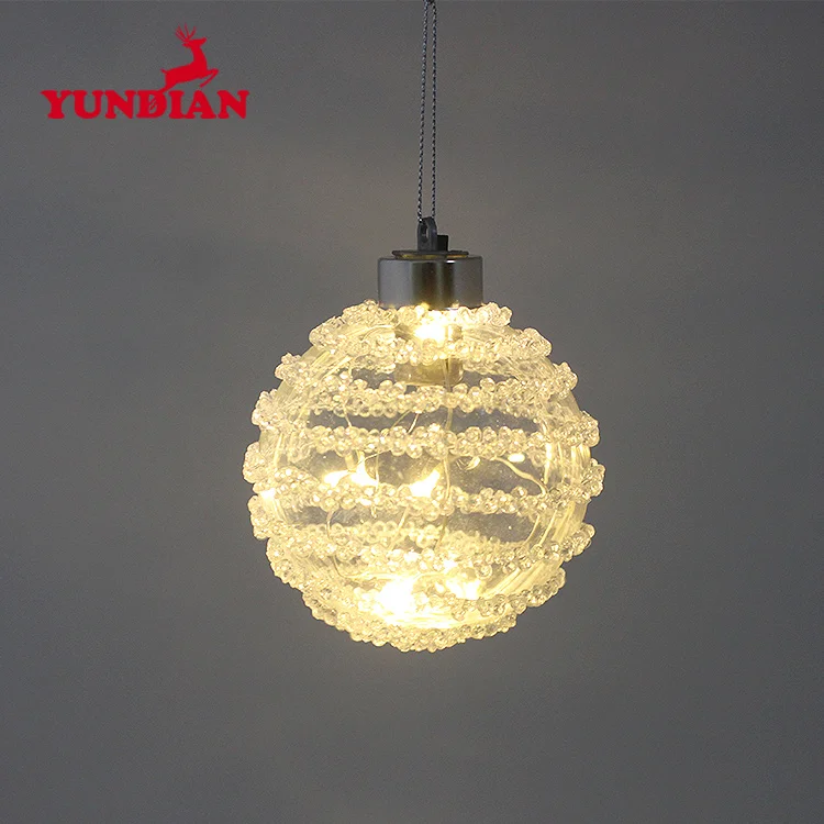 Оптовая продажа с фабрики, выдувные круглые прозрачные светодиодные огни 8 см, рождественские стеклянные елочные украшения для праздничного украшения