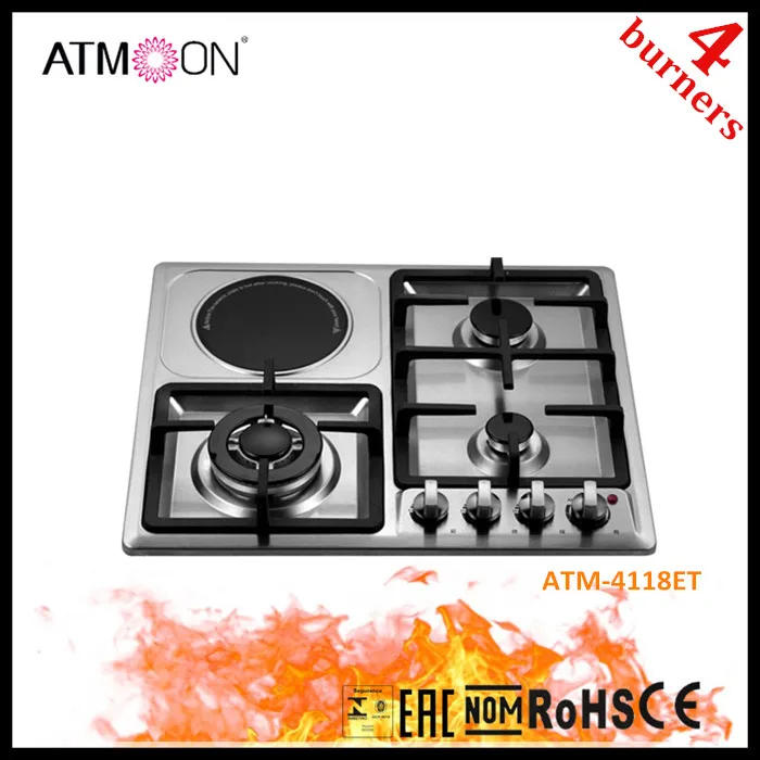 Stainless steel panel electric cooker gas hob with 2 gas burner+2 electric hot plate gas cooktop