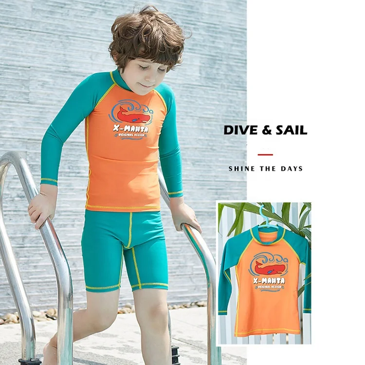 The two sets nylon wetsuit long sleeves uv protection swimwear children